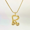 Elegant gold letter R pendant necklace with clear zircon stones on a thin box chain - Gold R
