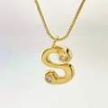 Polished gold letter S pendant necklace with shimmering zircon stones and fine box chain - Gold S