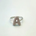 Adjustable silver letter A ring with sparkling cubic zirconia pavé stones - Silver A
