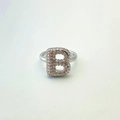 Silver open ring with cubic zirconia letter B charm and polished minimalist band - Silver B
