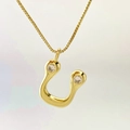 Minimalist gold U-shaped pendant necklace with two round cubic zirconia accents - Gold U