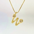 Minimalist gold necklace with letter W teardrop pendant and sparkling zircons - Gold W