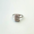Silver letter E ring with sparkling cubic zirconia pavé setting and open band design - Silver E