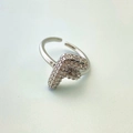 Silver open ring featuring crystal zircon pave in letter F style geometric design - Silver F