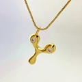 Gold box chain necklace with liquid metal droplet pendant and clear zircon stones - Gold Y
