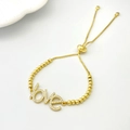 Adjustable gold chain bracelet with sparkling love letter charm and white zircon stones - Style D Love Letter / Gold