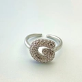 Adjustable silver letter G open ring featuring sparkling micro-pave cubic zirconia stones - Silver G