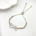 Silver MOM letter bracelet with pavé rhinestones and adjustable sliding bead chain - Style D Love Letter / Silver