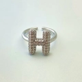 Silver adjustable open ring featuring a large letter H sparkling with cubic zirconia - Silver H