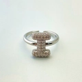 Silver open ring with zircon-encrusted letter I charm in a minimalist style - Silver I