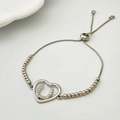Silver MOM heart bracelet with horseshoe charm and adjustable slider chain for women - Style E Heart Horseshoe / Silver