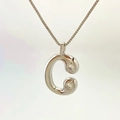 Elegant silver letter C pendant necklace with zircon stones on a fine box chain - Silver C