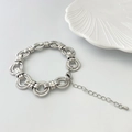 Vintage silver plated thick chain bracelet with textured rings and adjustable clasp - Ripple Texture Combo Chain Bracelet (Style B) / Silver