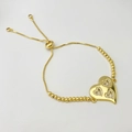 Adjustable golden MOM heart bracelet with micro-pave crystals and pull-slider chain - Gold
