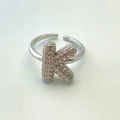 Silver adjustable open ring featuring micro-paved zircon letter K design for women - Silver K