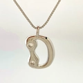 Polished silver letter D pendant necklace with two clear zircon stones for women - Silver D