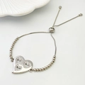 Adjustable silver MOM heart bracelet with cubic zirconia inlays and sliding box chain - Style F Hollow Three Hearts / Silver