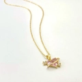 Sweet gold necklace featuring a pink heart planet pendant with cubic zirconia accents - Pink Heart Planet Pendant Style (Type A)