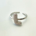 Adjustable silver letter L ring with micro-pave cubic zirconia stones for women - Silver L