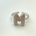 Adjustable silver letter M ring featuring sparkling pave cubic zirconia accents - Silver M