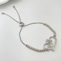 Silver MOM heart bracelet with rose pendant and adjustable sliding clasp for women - Style G Heart Rose / Silver