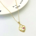 Golden heart padlock necklace with pink crystals and letter I on delicate chain - Letter I Heart Padlock Style (Type D)