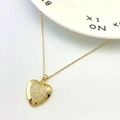 Golden heart pendant necklace with micro-paved white zircon stones on an O-chain - Gold Double Heart Micro-pave Style (Type F)