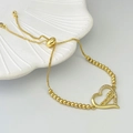 Adjustable golden MOM bracelet featuring heart pendant with sparkling cubic zirconia stones - Style I Heart Elephant / Gold