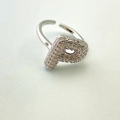 Adjustable silver open ring with letter P design and white cubic zirconia pave - Silver P