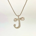 Silver letter J pendant necklace with round cubic zirconia and box chain for women - Silver J