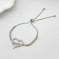 Silver MOM heart bracelet with elephant pendant and adjustable sliding clasp - Style I Heart Elephant / Silver