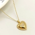 Elegant gold-plated heart pendant necklace with shimmering cubic zirconia pavé stones - Full Zircon Large and Small Heart Style (Type G)