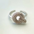 Silver-plated adjustable open ring featuring a sparkling zircon-paved letter Q design - Silver Q