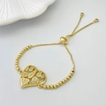 Golden heart bracelet with MOM motif and adjustable slide clasp in a minimalist style - Style J Heart Grid / Gold