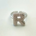 Silver open ring featuring a sparkling zircon-encrusted capital letter R design - Silver R