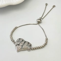Silver MOM heart charm bracelet with adjustable beads and sparkling crystal inlay - Style J Heart Grid / Silver