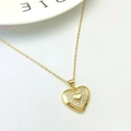 Golden heart pendant necklace with micro-pave cubic zirconia on a dainty cable chain - Layered Heart Micro-pave Style (Type L)
