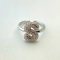 Silver letter S open ring with sparkling pavé cubic zirconia for women - Silver S-Shape