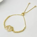 Adjustable gold heart MOM bracelet with cubic zirconia paving and sliding clasp for women - Style K Double Heart / Gold