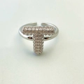 Adjustable silver T-letter open ring with brilliant pave-set cubic zirconia stones - Silver T
