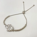 Silver adjustable MOM bracelet with interlocking heart pendants and zircon inlay - Style K Double Heart / Silver