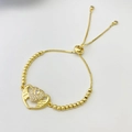 Elegant gold-tone adjustable slider bracelet featuring a crystal heart with wings design - Style L Angel Heart / Gold