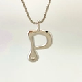Silver letter P pendant necklace with teardrop shape and small sparkling cubic zirconia - Silver P