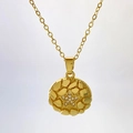 Star charm necklace in 18K gold finish with pavé zircon stones on round disc pendant - Round Star Emblem Design (Style D)