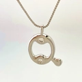 Minimalist silver letter Q pendant necklace with clear zircon stones on cuboid chain - Silver Q