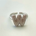 Silver adjustable letter W ring with sparkling zircon stones in a minimalist design - Silver W