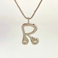 Elegant silver letter R pendant necklace with teardrop zircon and box chain for women - Silver R