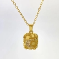 18K gold plated necklace featuring a nugget style rectangular pendant with micro zircon - Double C Logo Rectangular Shape (Style F)