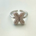 Silver plated open ring with X-shape design and shimmering cubic zirconia stones - Silver X