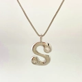 Elegant silver box chain necklace with an S letter pendant and cubic zirconia accents - Silver S-Shape